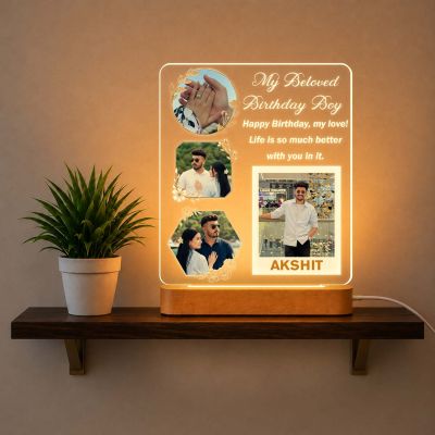 Personalized Birthday Boy LED Acrylic Photo Frame with Wooden Base  Birthday Night Light Gift for Men, Husband, Boyfriend, Fiancé & Soulmate – Romantic Bedroom Decor Table Lamp